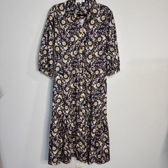 Cara Cara Hutton Dress in Millerfleur Evening Blue Yellow Floral Midi Size M - Picture 1 of 16
